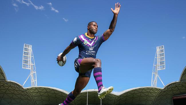 Storm winger Suliasi Vunivalu who will play his 50th game in the NRL this week.