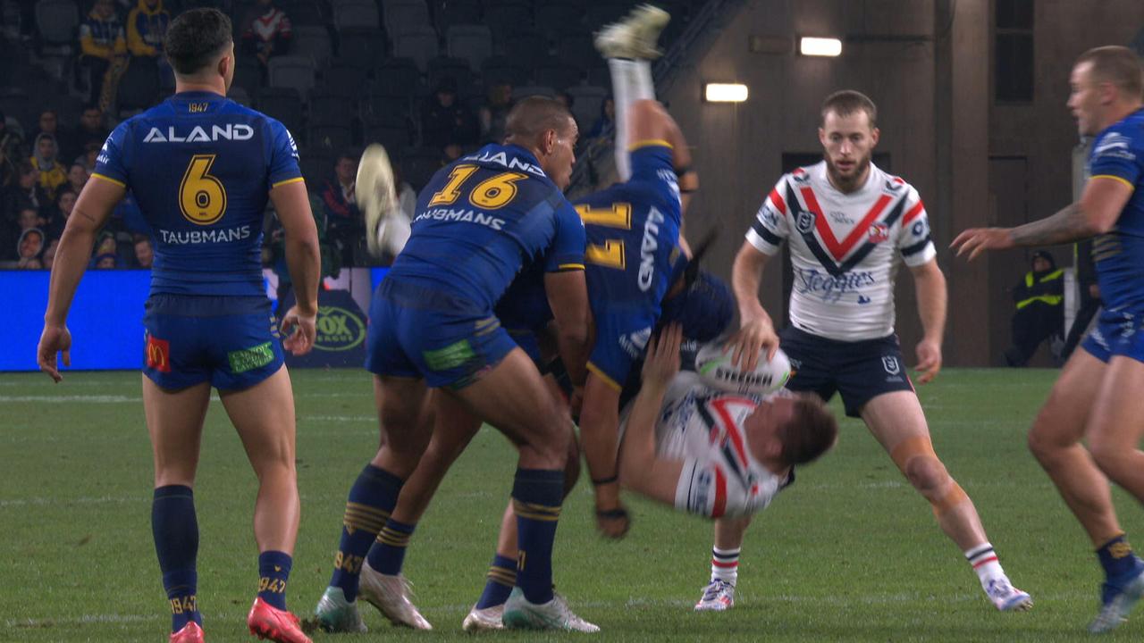 BREAKING: Eels enforcer facing big ban after ugly lifting tackle as Roosters duo also charged