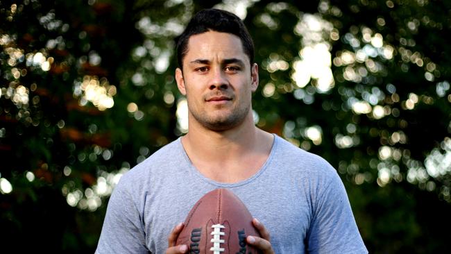 Jarryd Hayne during a training session which included taking some catches with a NFL Gridiron ball at Parramatta .Picture Gregg Porteous