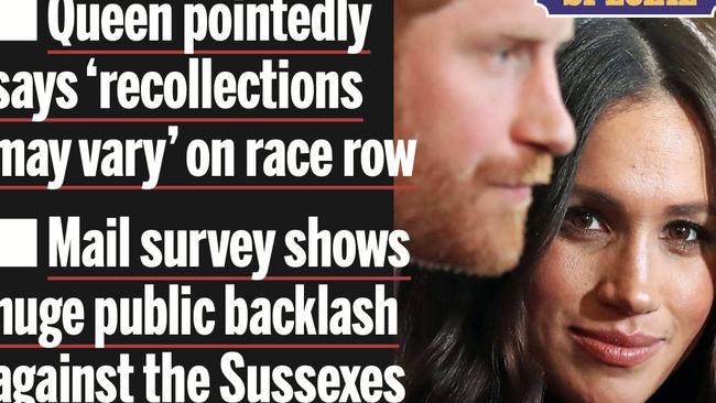 The British press has blown up over the fallout of Harry and Meghan’s interview, with calls for their titles to be stripped. Picture: Supplied