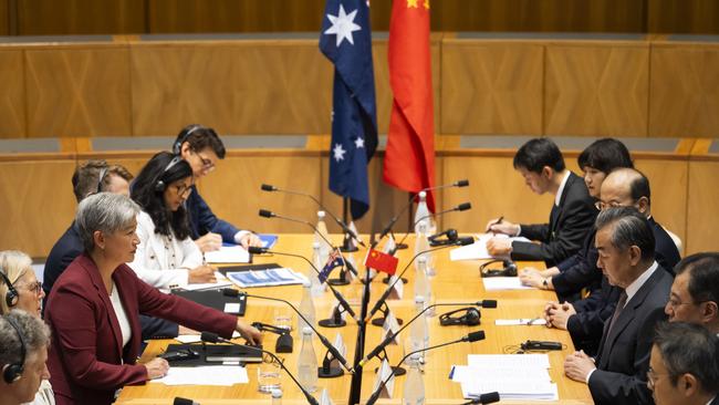 Foreign Minister Penny Wong meets with Chinese Foreign Minister Wang Yi in Canberra. Picture: NCA NewsWire / Martin Ollman