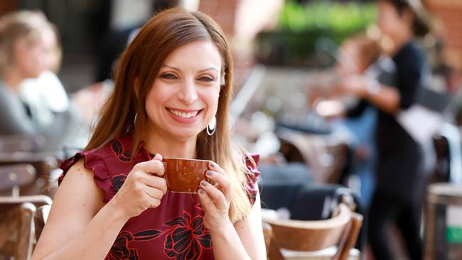 Jo Abi enjoys a break at Crinitis restaurant, Castle Hill. Picture: Angelo Velardo