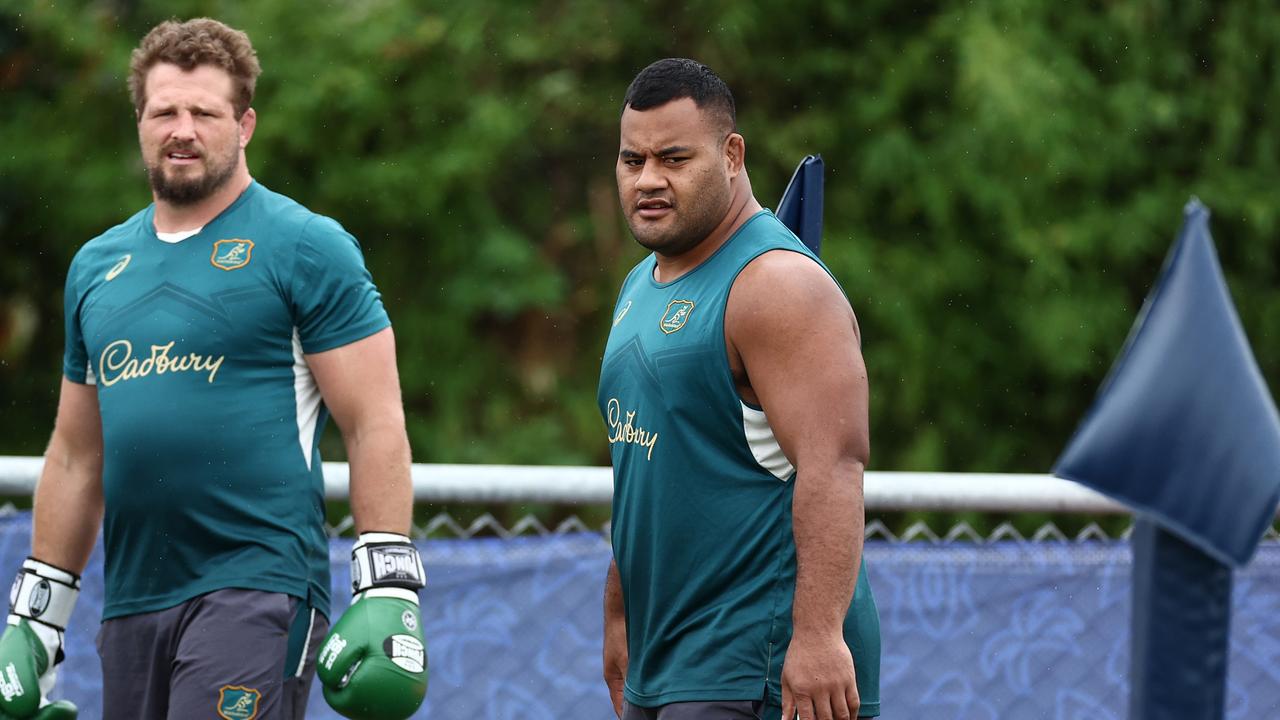 James Slipper and Taniela Tupou during a Wallabies training session. (Photo by Chris Hyde/Getty Images)