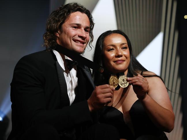 2022 NRL Dally M medallist Nich Hynes and 2022 NRLW Dally M medallist Raecene McGregor. Picture: Jason McCawley/Getty Images