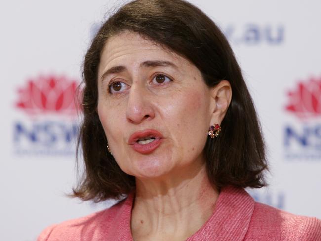 SYDNEY, AUSTRALIA - AUGUST 23: NSW Premier Gladys Berejiklian speaks during a COVID-19 update and press conference on August 23, 2021 in Sydney, Australia. Further COVID-19 restrictions have come into effect across Greater Sydney as the state continues to grapple with rising COVID-19 case numbers in the community. As of 12:01 am Monday, face masks are now mandatory outdoors across NSW unless exercising, while a curfew in Sydney's hot spot suburbs in the west and south-west has been introduced between 9 pm and 5 am. Residents in local government areas of concern will also be limited to one hour of outdoor exercise per day while a raft of new rules for people working hot spot areas has also been introduced, including requiring worker permits. (Photo by Lisa Maree Williams - Pool/Getty Images)