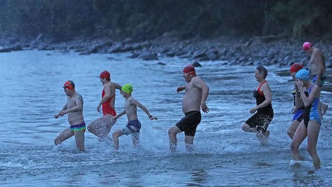 Solstice swim from Taroona Beach. Picture: ZAK SIMMONDS