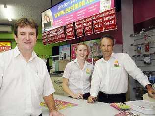 Closing down: Owner Warren Wilson (left), shop assistant Amy McDonald and manager David Harding are sad to see the closure of the Eastmon camera shop in Ballina after 25 years of service. Picture: Doug Eaton