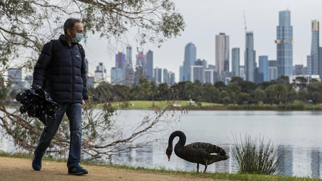 A man walking at Albert Park Lake. Picture: Daniel Pockett