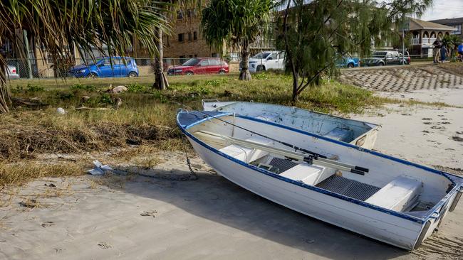 Wayne Hayes’ vessel paints a lonely picture after Gold Coast City Council removed some of the non compliant iconic tinnies that line the foreshore at Labrador. Picture: Jerad Williams.