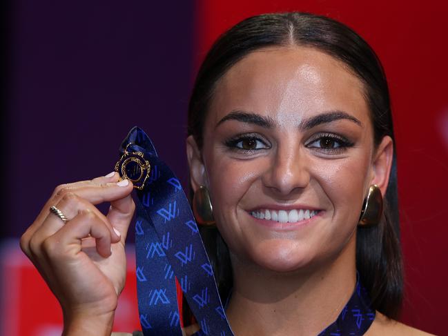 MELBOURNE , AUSTRALIA. November 24, 2023. AFLW Awards .    Richmonds Monique Conti , winner of the 2023 AFLW Best and Fairest  . Pic: Michael Klein