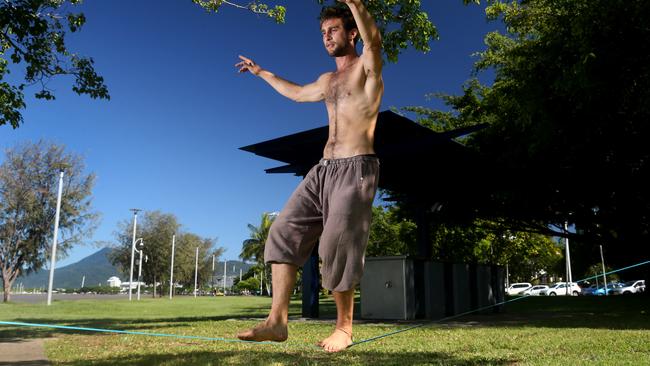 Slacklining is a popular activity at the park. Picture: Stewart McLean