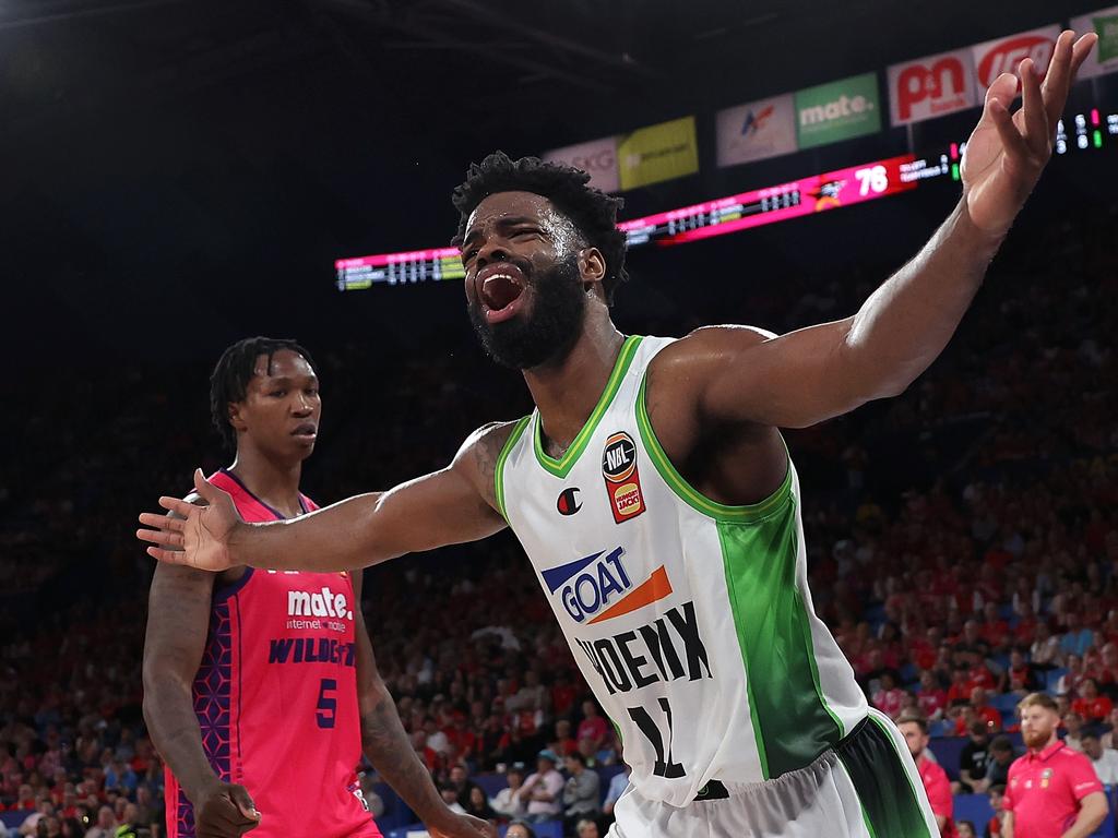 Derrick Walton Jr of the Phoenix reacts during the round nine NBL match between Perth Wildcats and South East Melbourne Phoenix. Picture: Getty Images