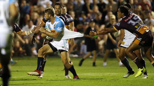 Brendan Elliot in action during Gold Coast’s trial against the Broncos in Toowoomba. Picture: AAP Image