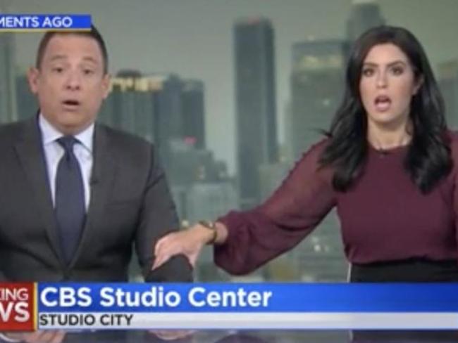 The terrifying moment reporters were rocked by Californian earthquake.