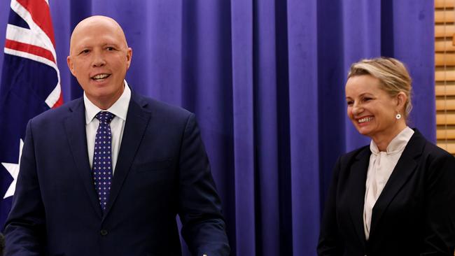 New Liberal Party leader Peter Dutton and his deputy Sussan Ley in Canberra on Monday. Picture: NCA NewsWire / Tracey Nearmy