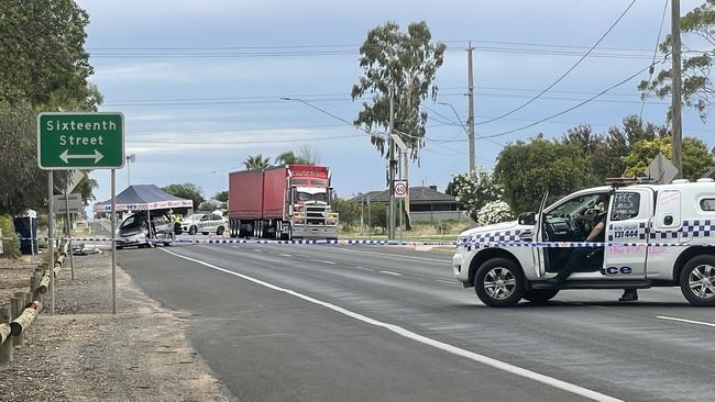 A person has been killed and another is fighting for their life after a horror collision at the intersection of Deakin Ave and Sixteenth St, Mildura. Picture: Stuart Kavanagh