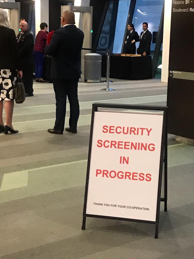 Security screening at the Chinese National Day celebrations on Wednesday night.