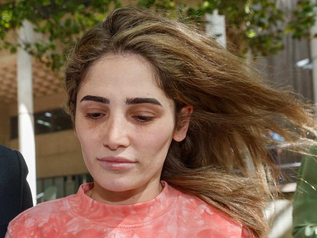 Ashlyn Nassif, 27 leaving Surry Hills police on bail earlier this month. Picture: David Swift