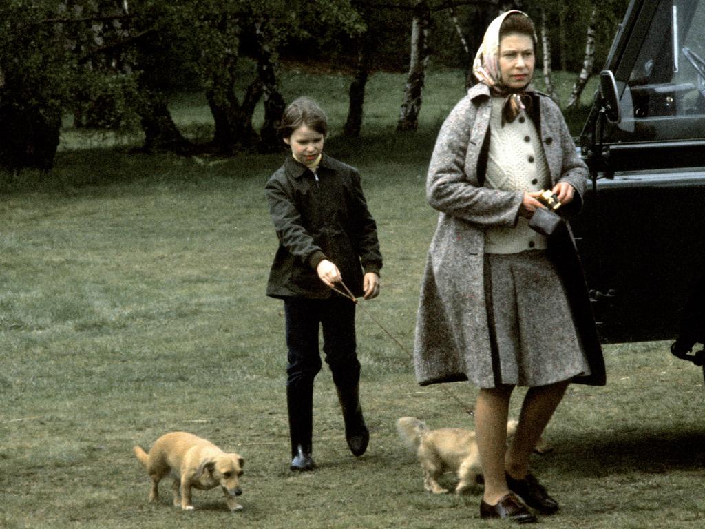 Queen Elizabeth ll and Lady Sarah Armstrong-Jones with their pet dorgis - a cross between a corgi and a dachshund. Picture: Anwar Hussein/ Getty Images