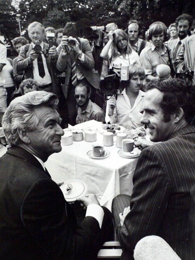 Bob Hawke with Bob Brown in Hobart during the Franklin Dam protest in 1983. Picture: Hobart Mercury archives