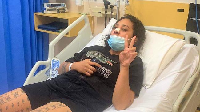 Junaid Vaele recovering in Cairns Hospital on Monday night. Picture: Junaid Vaele