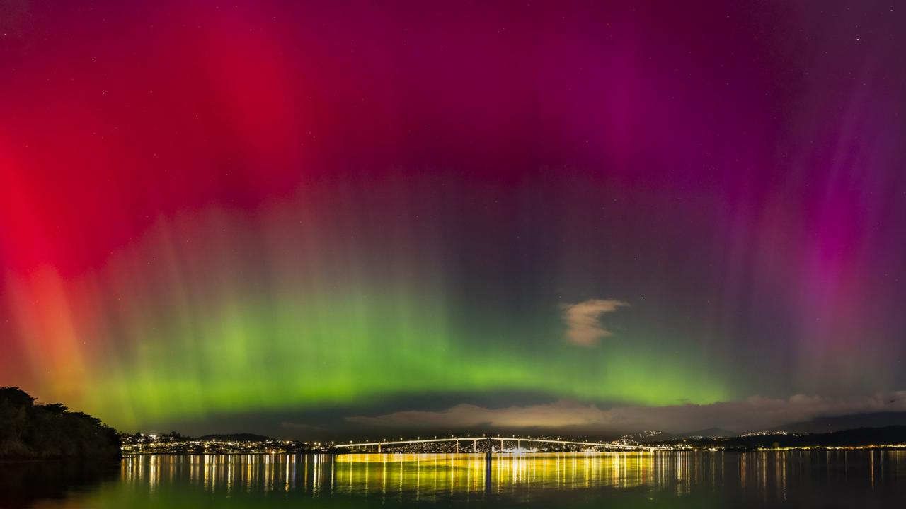 A shot of the southern lights captured over Hobart. Picture: Scott Glynn