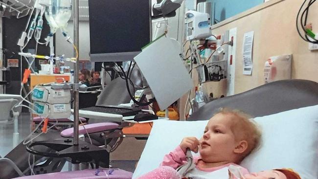 Three-year-old cancer patient Arianna Baczynskis receiving chemotherapy.