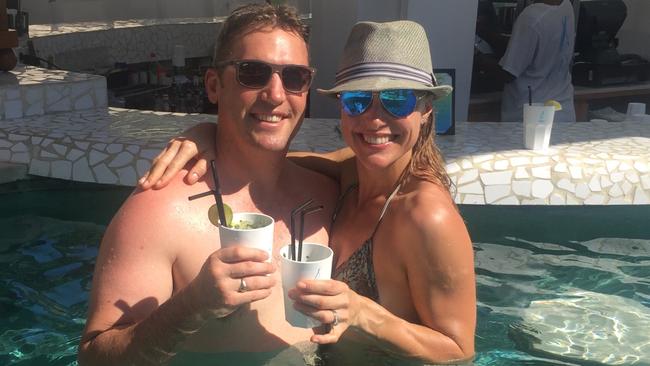 Tony Gollan and his wife Jane toast Amexed’s win from the pool in Bali.