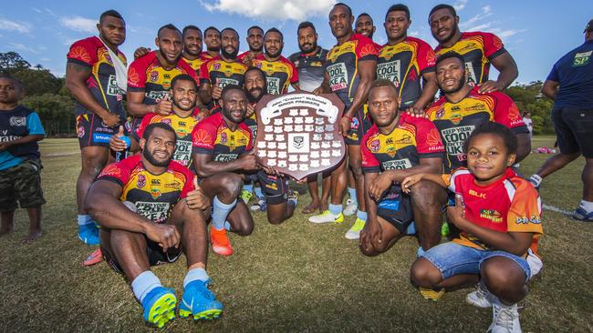 PNG Hunters with the minor premiership shield. Photo: Nigel Hallett