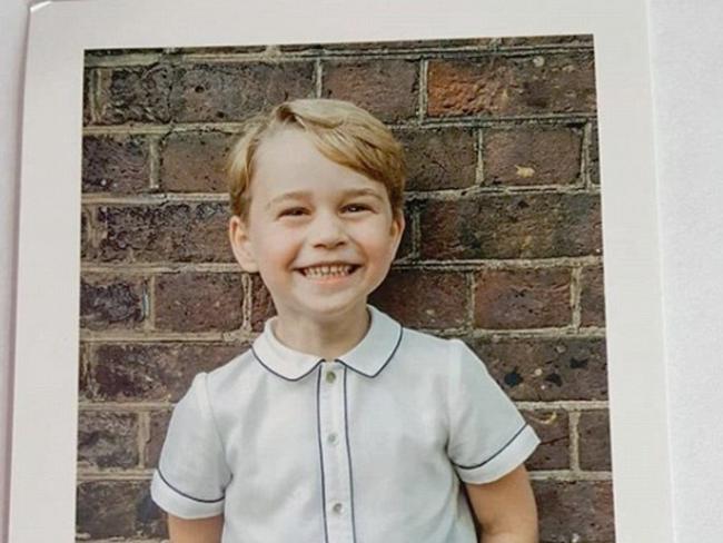 William and Kate sent this note with a sweet photo of Prince George to those who mailed in birthday cards for his fifth birthday. Picture: Supplied