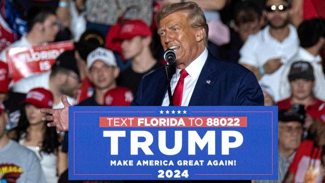 Former US President and 2024 Republican Presidential hopeful Donald Trump speaks during a rally in Florida. Picture: AFP