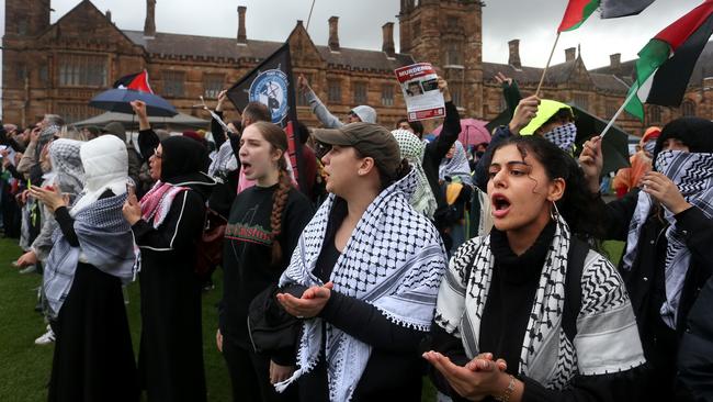 Pro-Palestine protesters at the University of Sydney. Picture: Lisa Maree Williams/Getty Images