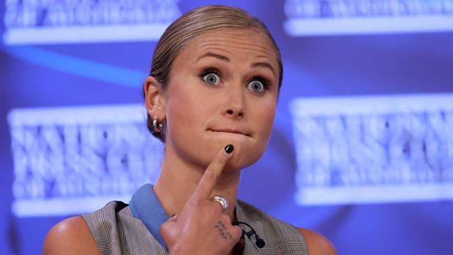 Grace Tame dishes it out at the Press Club. Picture: NCA Newswire/Gary Ramage