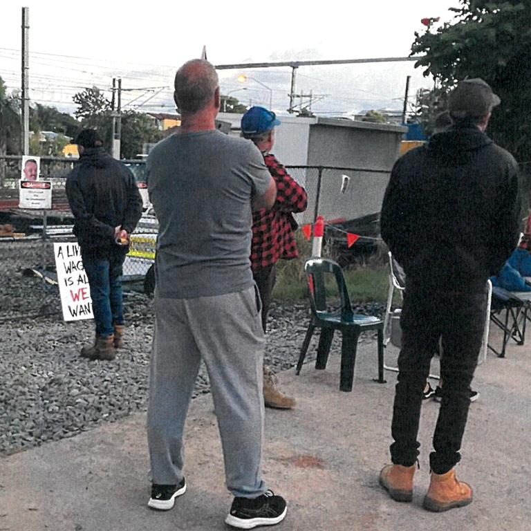 Pictures of industrial action at Cross River Rail sites on April 30, 2024 submitted to the Federal Court against the CFMEU.