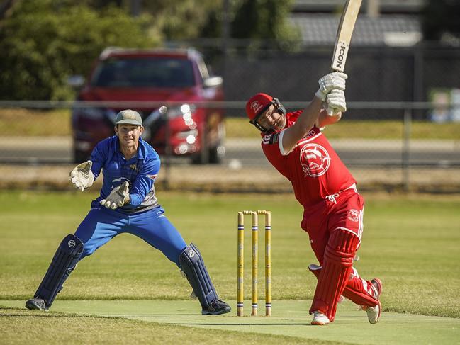 Sorrento batsman Bob Wilson hits a six. Picture: Valeriu Campan