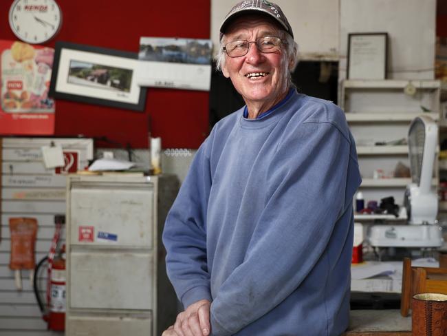 Don Duffy has run the Blandford General Store for over 50 years and hopes the new poison he is using will stop the mouse plague in his store. Don has had to put the stockfeed he sells in cabinets to stop the mice that run over his counter eating it. He has also lost his cash register due them eating the wiring and is now forced to work out sales with a paper and pen. Don also has bites on his arms from the mice biting him in his sleep. Picture: Jonathan Ng