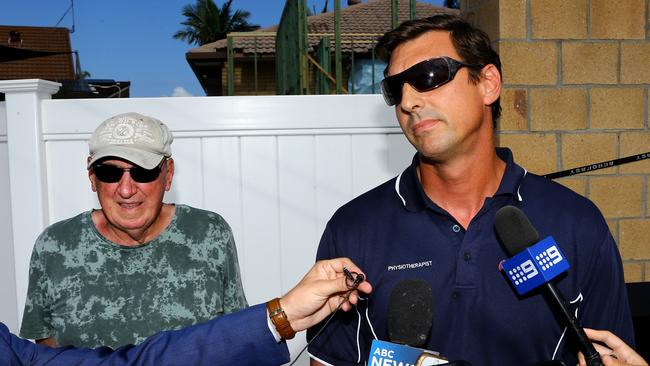 Neville Hackett and son Craig front the media: “We’re pleading for people to help us — help Grant. Grant needs help.” Picture: David Clark