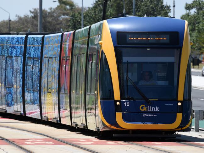 New Gold Coast City art work on the Glink tram at Southport. Photo: Steve Holland