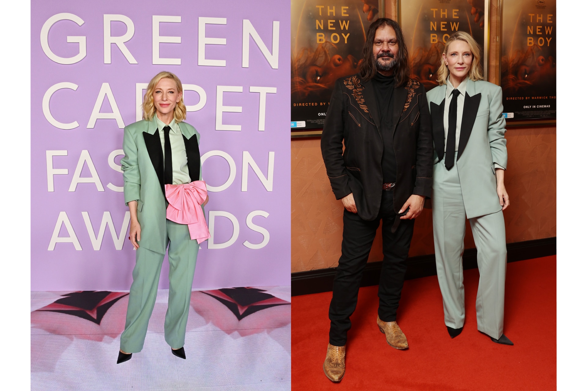 <p><b>Valentino at the 2023 Green Carpet Fashion Awards and </b><b><i>The New Boy </i></b><b>Photocall in 2023</b></p><p>Blanchett rather fittingly wore this mint green Valentino suit, constructed from deadstock and archival fabric, first to the inaugural Green Carpet Fashion Awards, and a few months later to a photocall for <i>The New Boy </i>in Sydney.</p>