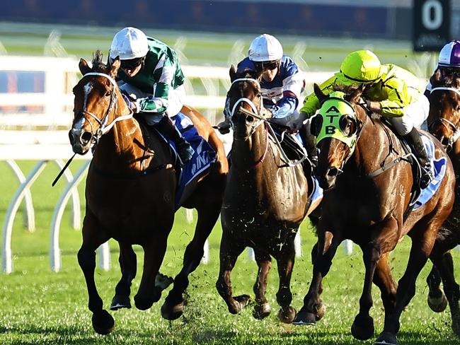 SYDNEY, AUSTRALIA - AUGUST 24: Kerrin McEvoy riding Via Sistina wins Race 8 Winx Stakes during Winx Stakes Day - Sydney Racing at Royal Randwick Racecourse on August 24, 2024 in Sydney, Australia. (Photo by Jeremy Ng/Getty Images)