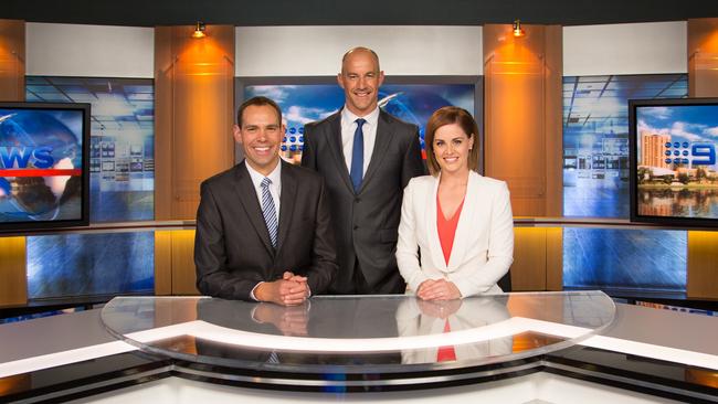 Nine Adelaide news team – Brenton Ragless, Warren Tredrea and Kate Collins.