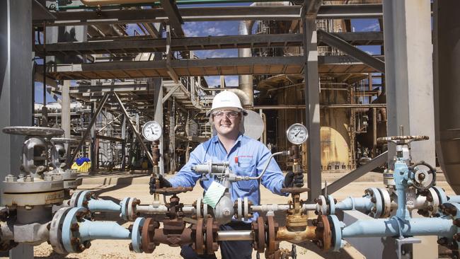 Cooper Heinjus at the Santos Moomba Gas Plant. Picture: Simon Cross