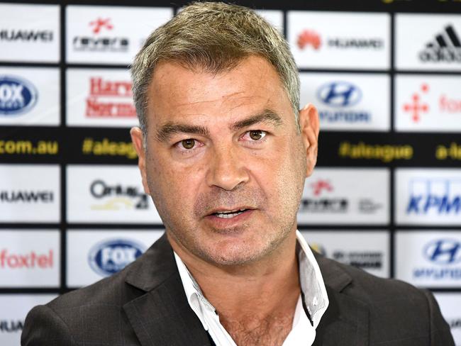 WELLINGTON, NEW ZEALAND - MAY 30:  Mark Rudan addresses the media at a Wellington Phoenix A-League press conference after being appointed new head coach at Westpac Stadium on May 30, 2018 in Wellington, New Zealand. Rudan has signed a two-year deal with the club.  (Photo by Elias Rodriguez/Getty Images)