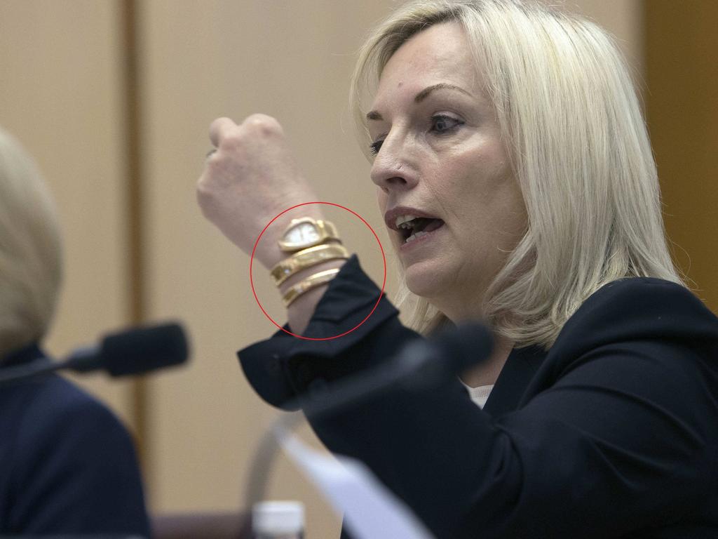 Ms Holgate chose a very expensive watch to wear to her Senate estimates hearing. Picture: NCA NewsWire / Gary Ramage