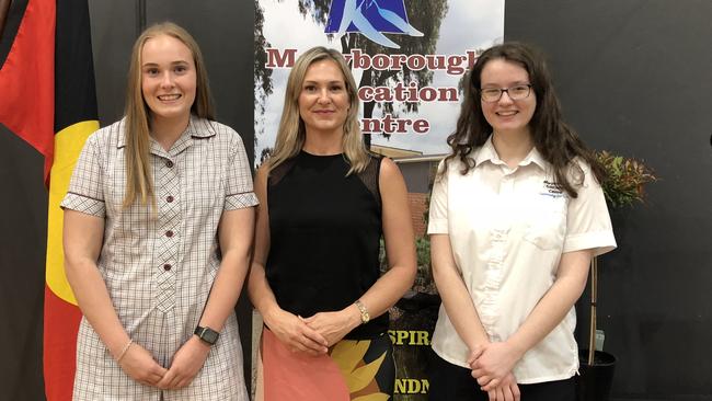 Helping hand: Maryborough Education Centre scholarship recipients Caitlin Britten and Rose McNabb with Melissa Jardine (centre).