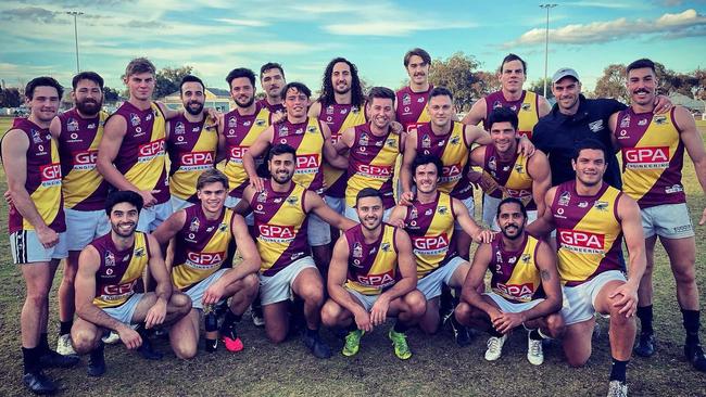 Payneham Norwood Union pulled out heritage Payneham guernseys for its clash with Port District on Saturday. Picture: Payneham Norwood Union Football Club