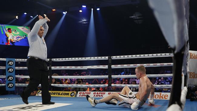 The referee waves the fight off. Picture: Mark Evans/Getty