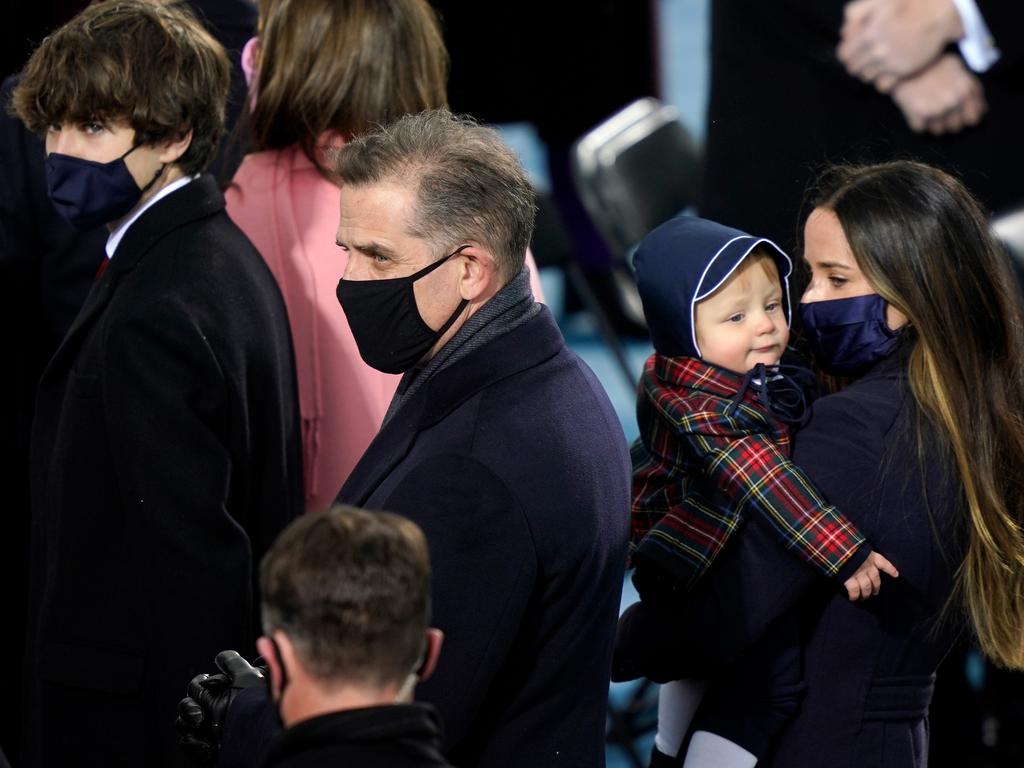 Hunter Biden and Joe Biden’s grandchildren during the inauguration. Picture: Getty Images