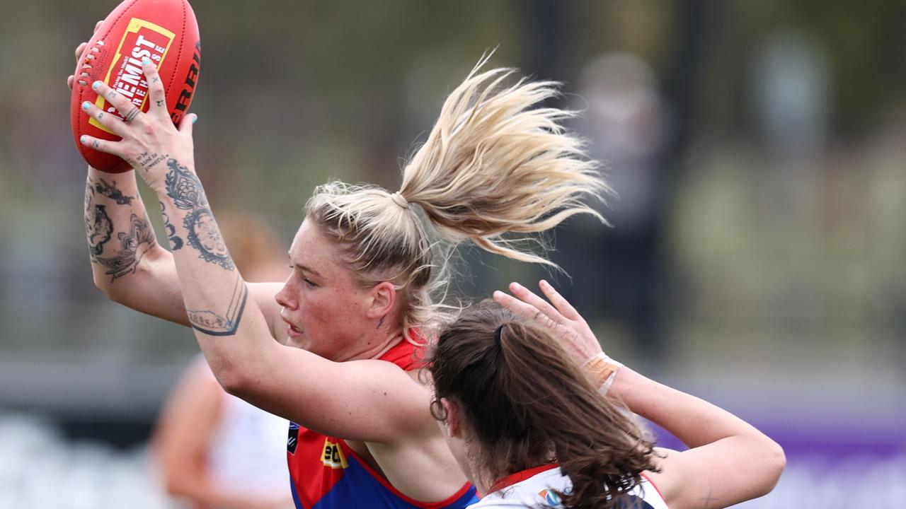 Tayla Harris marks strongly during an intra club practice match. Picture: Michael Klein