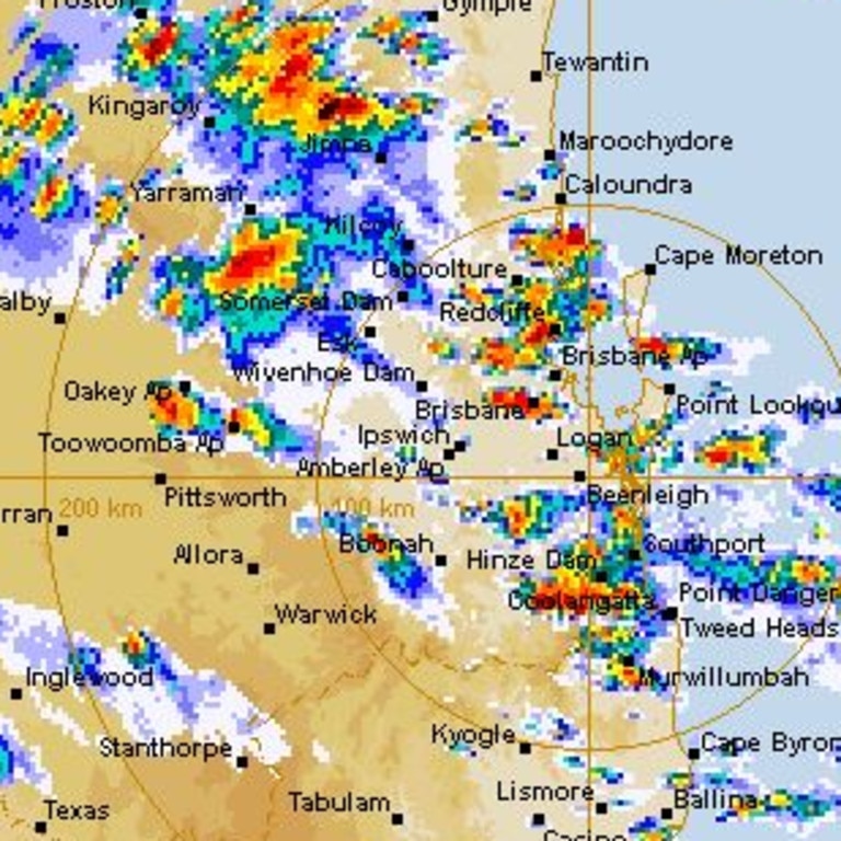 Damaging storm cells roll across South East Queensland. Picture: BOM